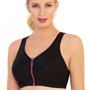 Glamorise SPORT Bra 40B (HIGH-IMPACT) Wicks! (RACERBACK) T-Back Zip-Up Black NEW